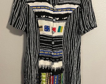 Vintage Anthony Mark Hankins Tunic Womens Size 8 Black Abstract Print Wacky Art