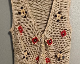 Vintage Collections Internationale sweatervest dames medium gehaakt Cottagecore