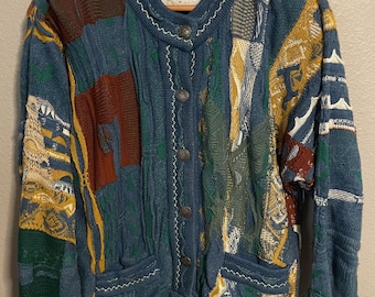 Cárdigan vintage Coogi Blues para hombre, talla M, multicolor, tejido 3D, Australia, años 90