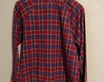 Vintage Womens Top Size 11 Red Plaid Ruffle High Neck Flannel 80s Cottagecore