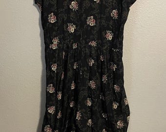 Macacão vintage All That Jazz feminino tamanho 13/14 preto floral em rayon estilo cottagecore anos 90