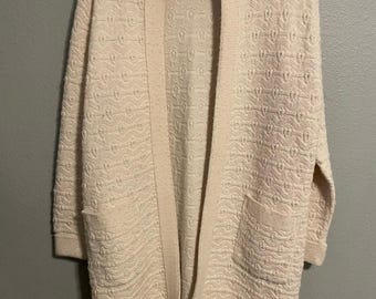 Vintage Cuddle Knit Womens Cardigan Medium White Textured Pockets Warm 70s