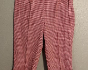 Vintage Rebecca Malone Pants Womens 10P Red Gingham Capri Straight Leg Pleated