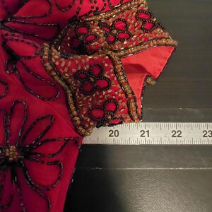 Vintage Adrianna Papell Womens Top Medium Red Floral Silk Beaded Whimsigoth 90s image 6