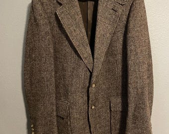 Vintage Harris Tweed Blazer Mens 44 Brown Check Wool Sport Coat Jacket FLAW READ