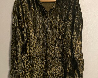Vintage Womens Tunic One Size Green Velvet Animal Print Rave Club 90s Y2K FLAW