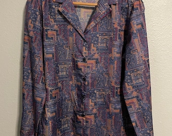Vintage Ridge T Womens Top Large Blue Purple Aztec Print Southwestern 90s