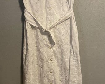 Vintage Anjac Dress Womens Size 14 White Eyelet Lace Shirt Maxi Belted 70s Boho