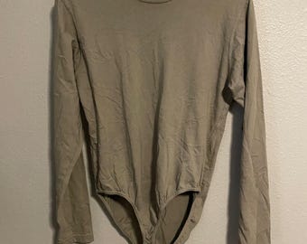 Vintage DKNY jeansbodysuit dames grote groene lange mouw ronde hals casual jaren 90