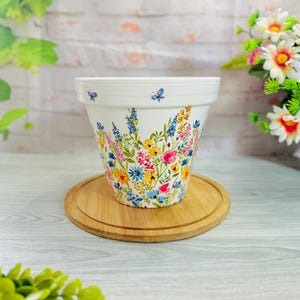 Decoupaged Terracotta Flower Pot, Wildflower Garden Planter