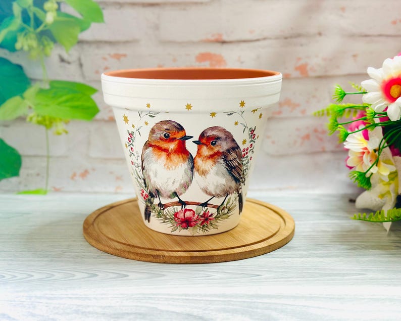 Robin Decoupaged Robin Bird,handmade Decoupaged Glass Vase,animal Vase ,home Decor,gift ...