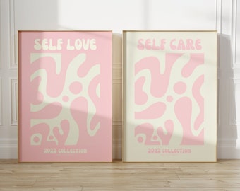 2 pink wall prints, digital art print, aesthetic wall art, pink wall art, pink prints, pink poster, cute wall art, trendy poster