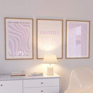 3 purple wall prints, digital prints, purple wall art, cute purple prints, purple wall decor, purple art prints, purple gallery wall art