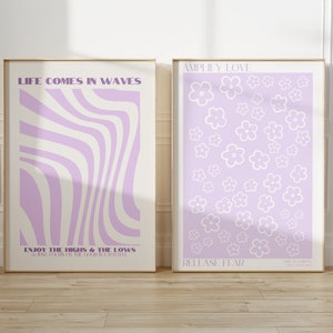 2 purple wall prints, digital prints, purple wall art, printable wall art, trendy purple prints, aesthetic posters