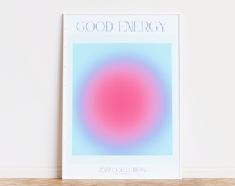 オーラアートプリント、デジタルアートプリント、青い壁プリント、オーラアート、青い壁アート、かわいい壁アート、青いプリント、青いポスター、ピンクの壁プリント