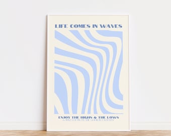 blue wall print, digital art print, blue wall art, retro wall decor, blue art prints, cute wall art, blue posters, blue prints