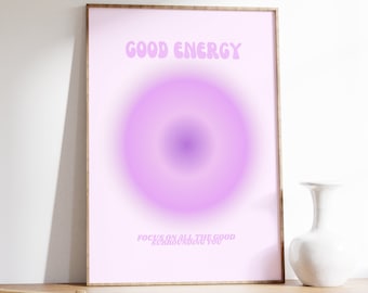 GOOD ENERGY lila Wanddruck, Digitaldruck, lila Aura Poster, lila Wandkunst, lila Druck, lila Wohnheim Kunst, lila Wanddekor