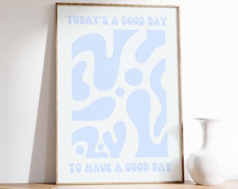 GOOD DAYS blue wall print, digital print, blue wall art, retro poster, printable art, trendy wall art, downloadable print