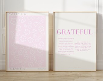 2 pink wall prints, digital art prints, pink wall art, cute wall decor, pink art prints, cute wall art, pink posters, wall decor