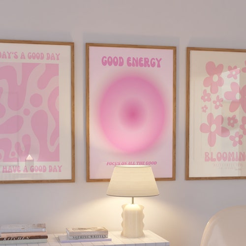 3 Pink Wall Prints Digital Prints Pink Wall Art Cute Wall Etsy