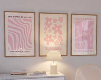 3 pink wall prints, digital prints, pink wall art, cute pink prints, pink wall decor, pink art prints, pink gallery wall art, pink prints