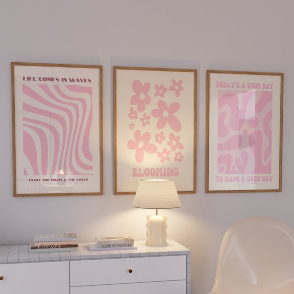 3 pink wall prints, digital prints, pink wall art, cute pink prints, pink wall decor, pink art prints, pink gallery wall art, pink prints