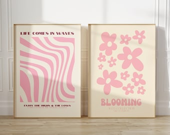 2 pink wall prints, digital art prints, cute wall decor, pink wall art, wall decor, pink art prints, pink posters, wall art prints