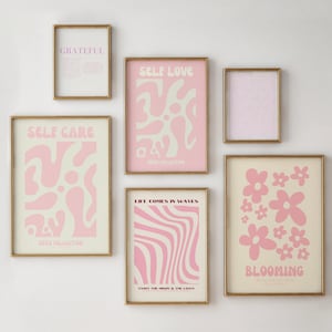 6 impresiones de pared rosa, impresiones digitales, arte de pared de moda, arte de pared rosa, impresiones de arte rosa, decoración de pared, carteles rosas, arte de pared de galería