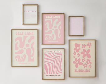 6 pink wall prints, digital prints, trendy wall art, pink wall art, pink art prints, wall decor, pink posters, gallery wall art
