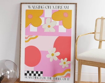 A DREAM RETRO wall print, digital art print, retro floral wall art, dorm art, retro decor, cute wall art print, retro printable art, poster