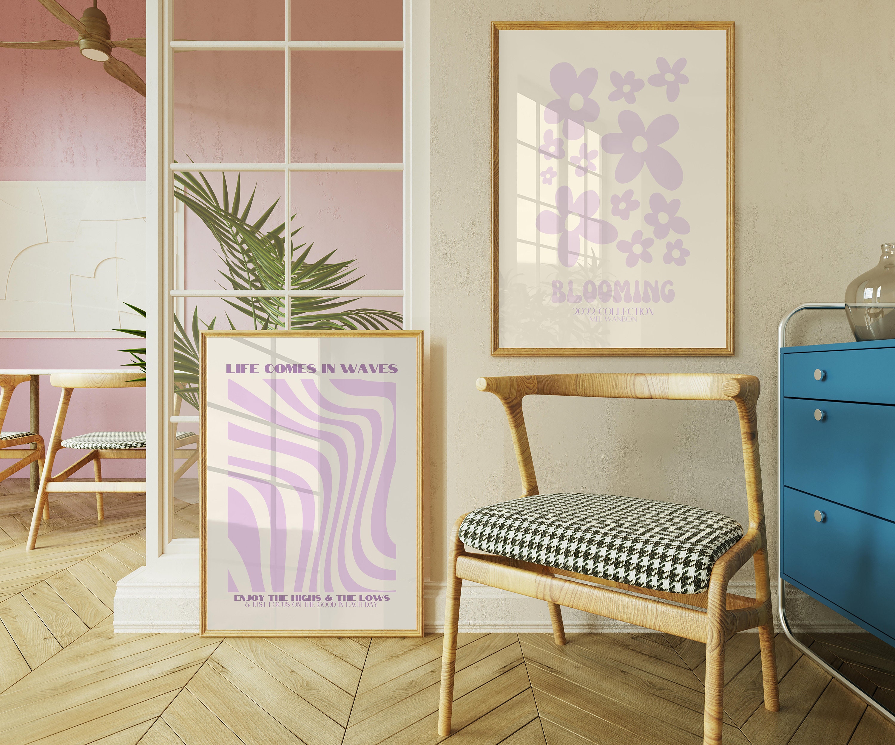 2 Purple Wall Prints Digital Prints Purple Wall Art Retro - Etsy