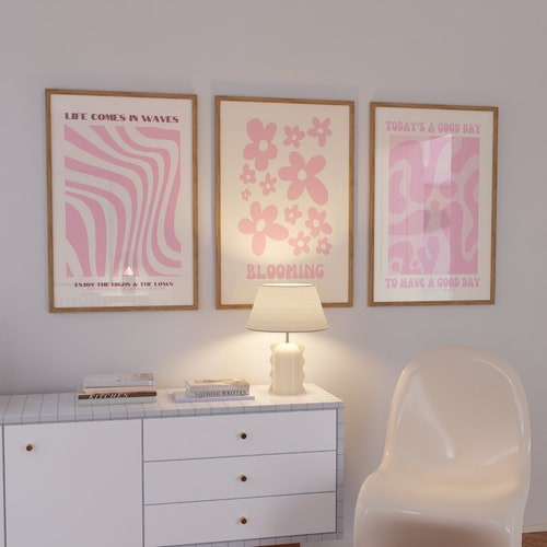 3 Pink Wall Prints Digital Prints Pink Wall Art Cute Pink Etsy