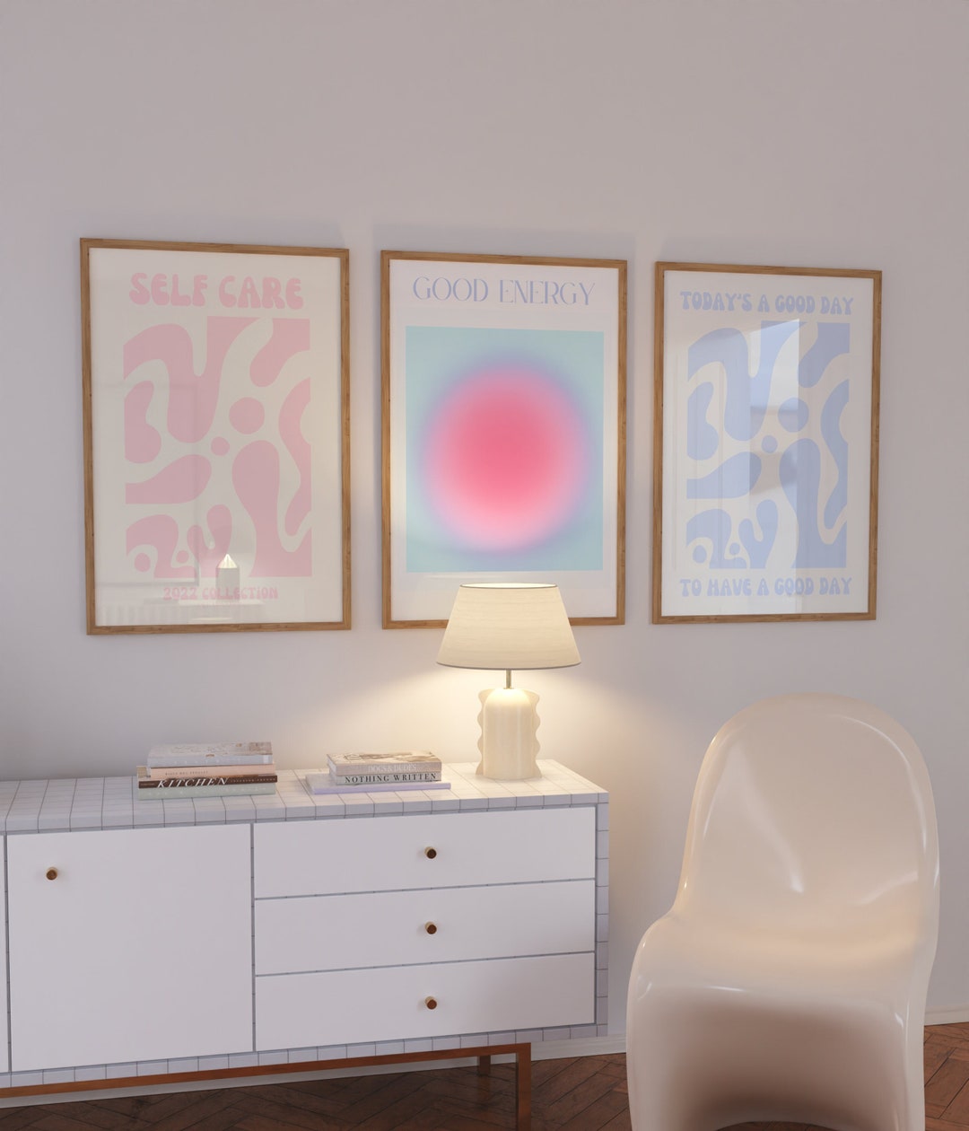 3 Retro Art Prints, Digtal Prints, Cute Wall Art, Pink Wall Art, Blue