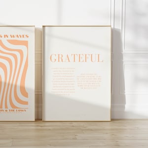 GRATEFUL orange wall print, digital print, orange wall art, gratitude quote poster, orange wall decor, orange poster, orange art print