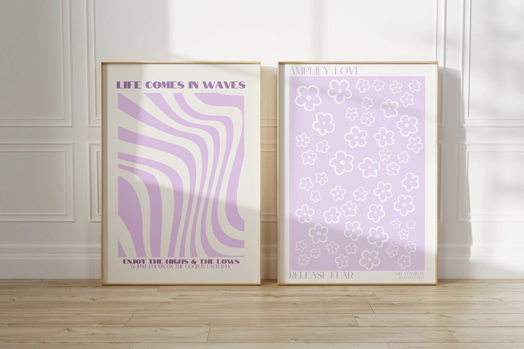 2 Purple Wall Prints Digital Prints Purple Wall Art Etsy