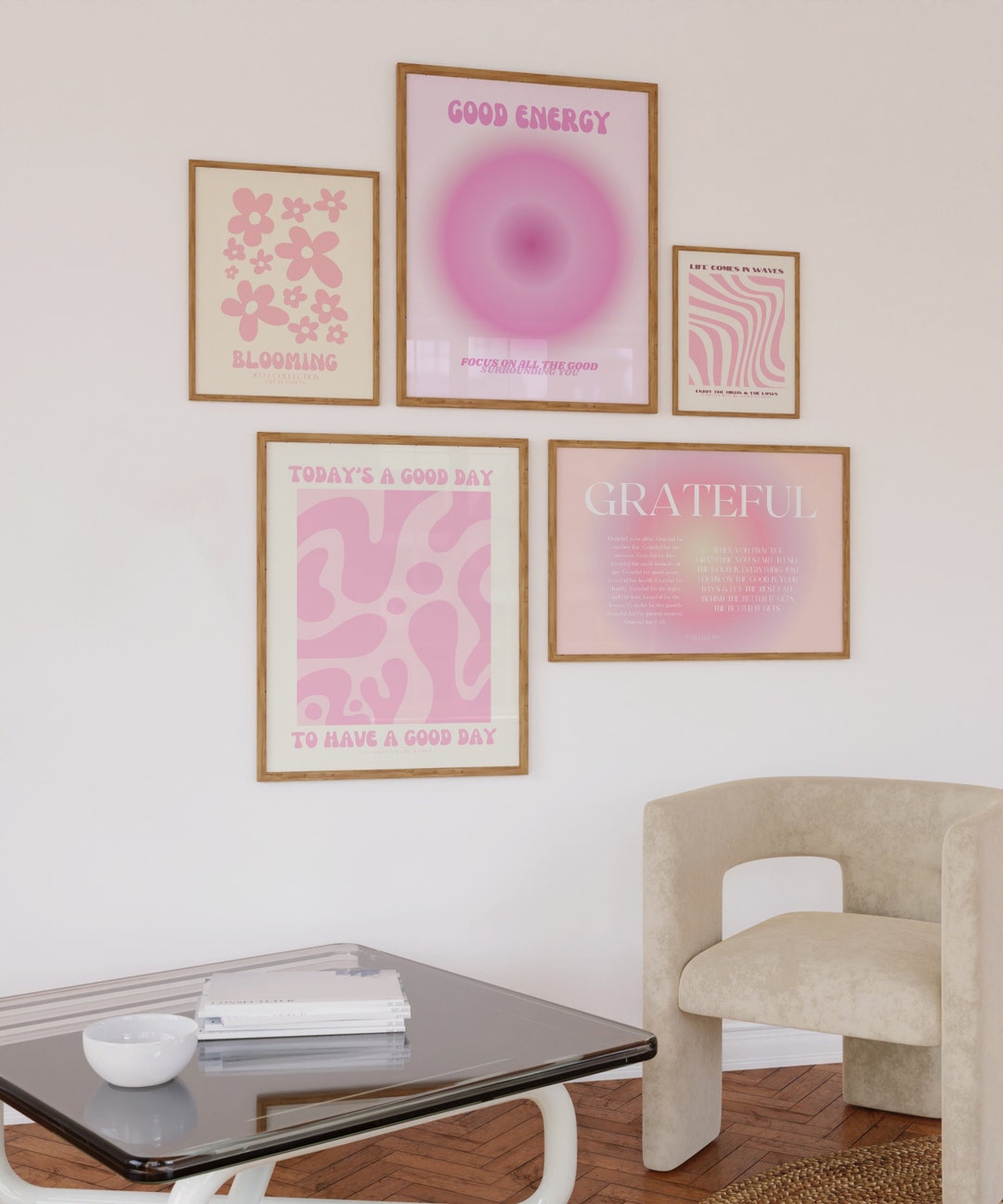 Pink Gallery Wall Set, Digital Art Prints, Pink Wall Art, Pink Poster
