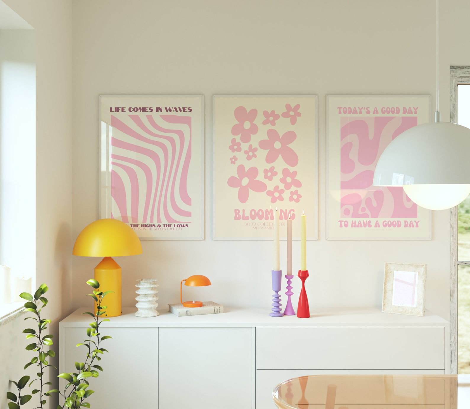 3 Pink Wall Prints Digital Prints Pink Wall Art Cute Pink Etsy
