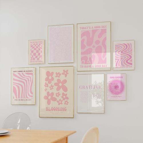 3 Pink Wall Prints Digital Prints Pink Wall Art Cute Pink Etsy