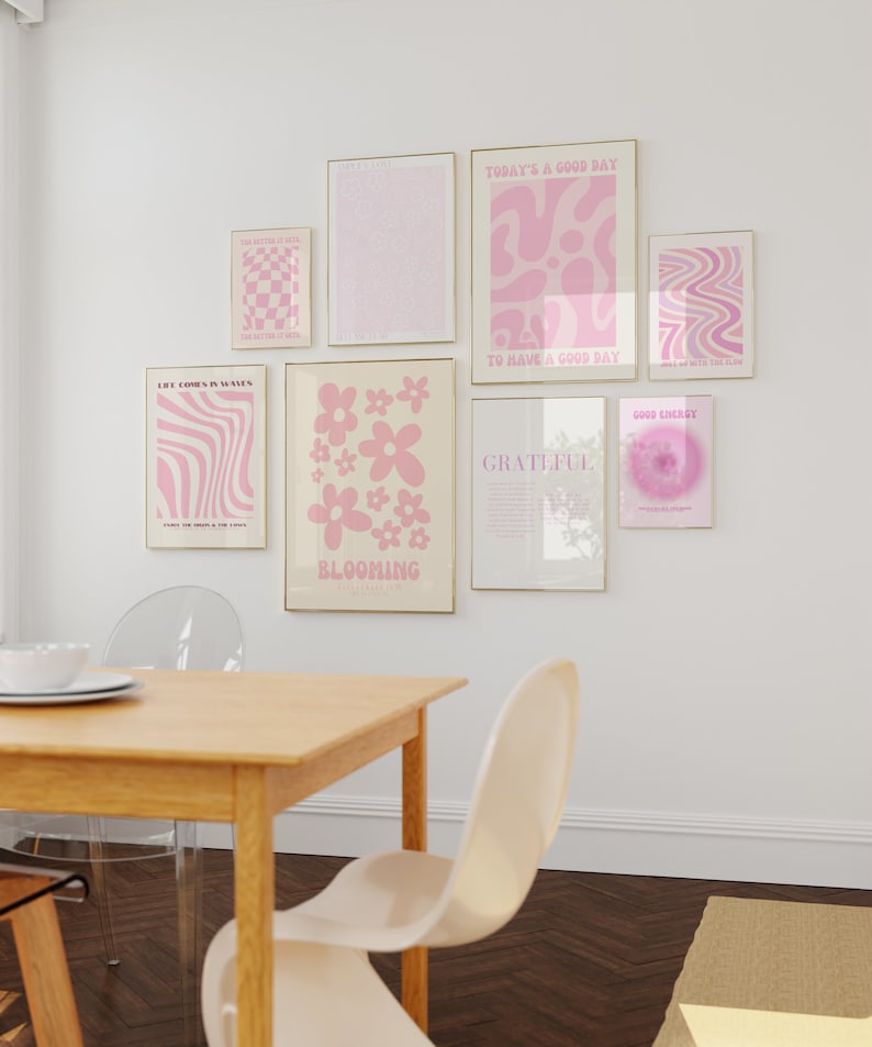 8 Pink Wall Print Bundle Digital Art Print Pink Wall Decor Etsy