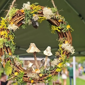 Cottagecore Suncatcher Wreath Crystal and Mushrooms
