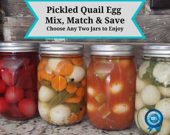 Mix and Match - 2 Jars Any Flavor - Pickled Quail Eggs - Mmmmm mmm delicious