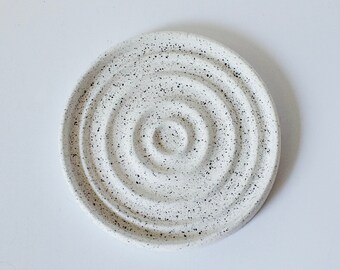 Soap dish, round wavy minimal handmade home bathroom decor and gift idea, jesmonite natural stone speckled effect