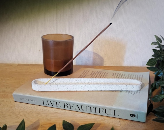 Jesmonite Incense Holder: Long Oblong Ash Catcher, Minimalist Scandi Decor
