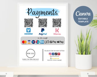 Light Blue Scan to Pay Sign Template, QR Code Payment (DIY Canva Editable)
