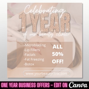 Folleto de aniversario, Folleto de negocios de un año, Folleto de rebajas, Folleto de clínica de belleza, Folleto de oferta especial de Clínica de belleza, Clínica de aniversario de un año