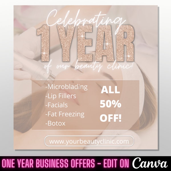 Anniversary Flyer, One year business flyer, Sale flyer, Beauty Clinic Flyer, Beauty Clinic special offer flyer, one year anniversary clinic