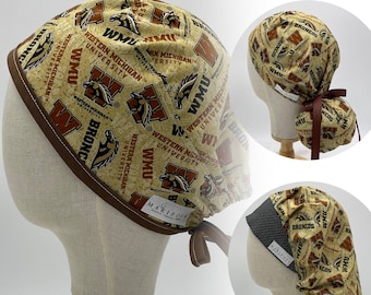 Handmade Scrub Caps made with Western Michigan/Central Michigan Licensed Fabric