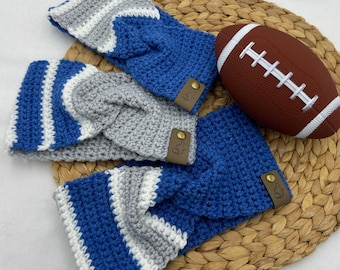 Handmade Ear Warmers made with Detroit Lions color ways