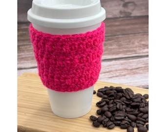 Handmade Crocheted Coffee Cozy made with Glitter Yarn