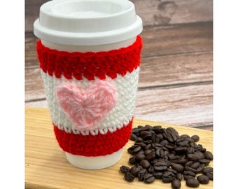 Crocheted Coffee Cozy: Valentine's Day Stipe